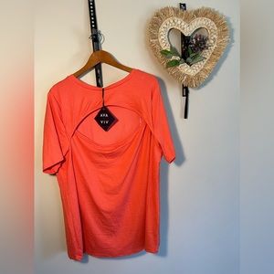NWT Womens Ava & Viv Coral Ribbed Cut Out Short Sleeve Shirt, Size 3X